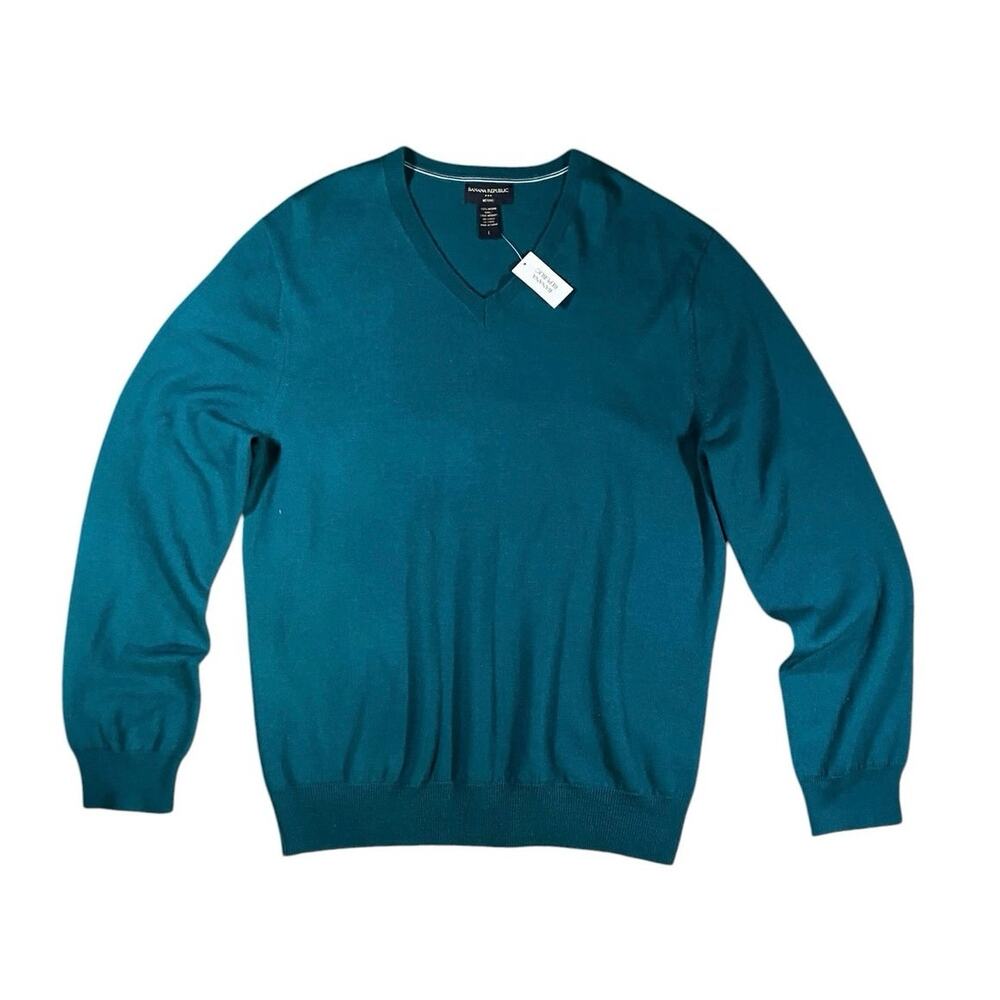 Banana Republic Merino Wool Teal V-neck Sweater NWT - L